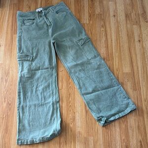 Wide Leg Cargo Jeans in Sage Green 2X